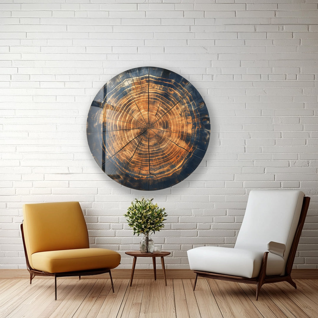 Rustic tree ring design glass wall décor