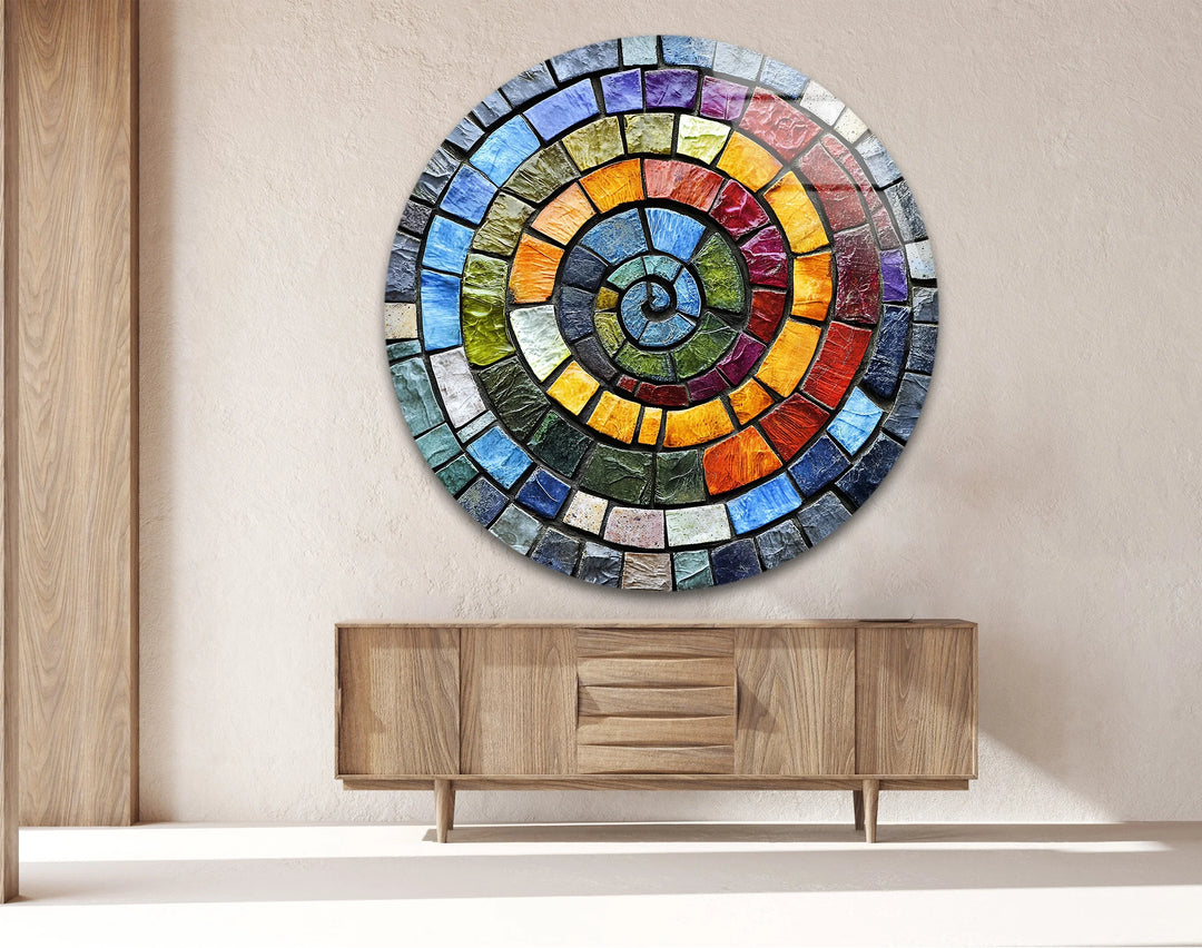 Textured Rainbow Spiral – Round Glass Wall Art - MyPhotoStation