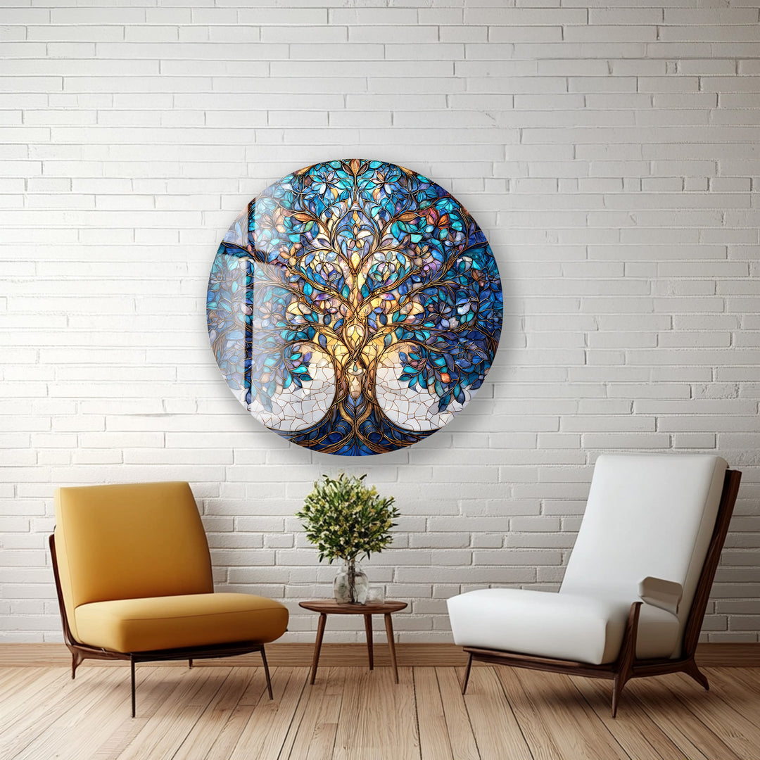 Celestial Tranquility Tree – Round Glass Wall Art