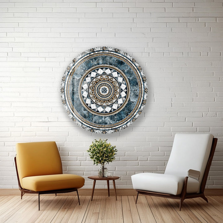 Imperial Marble Mandala – Round Glass Wall Art