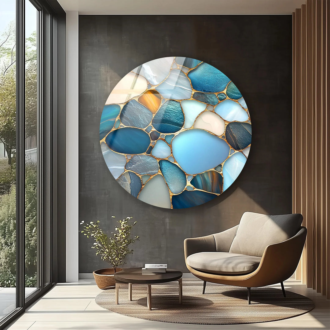 Blue Stone Mosaic Round Glass Wall Art - MyPhotoStation