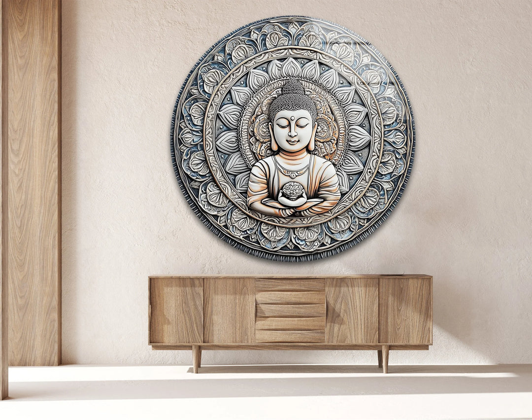 Buddha Lotus Mandala - Round Glass Wall Art - MyPhotoStation