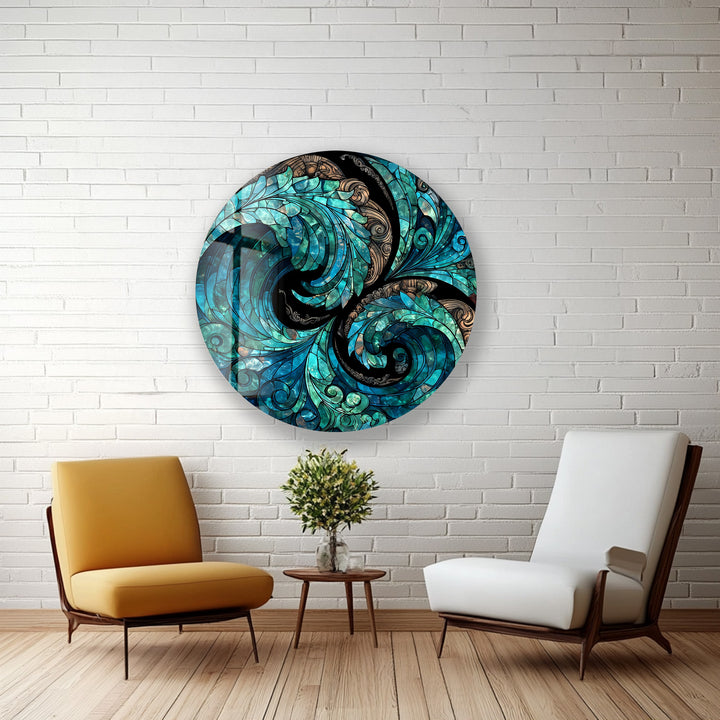 Verdant Whirlwind Mosaic – Round Glass Wall Art