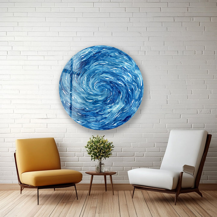 Oceanic Spiral Surge – Round Glass Wall Art