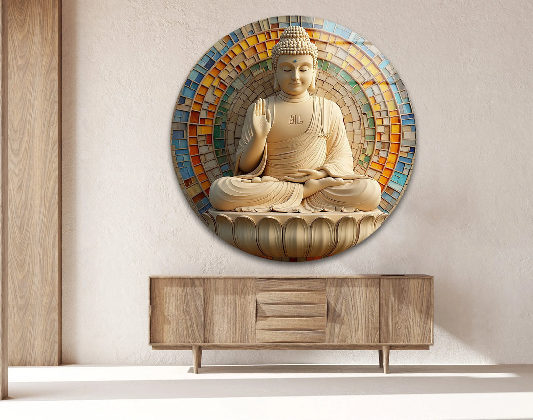 Enlightened Serenity Buddha – Round Glass Wall Art - MyPhotoStation
