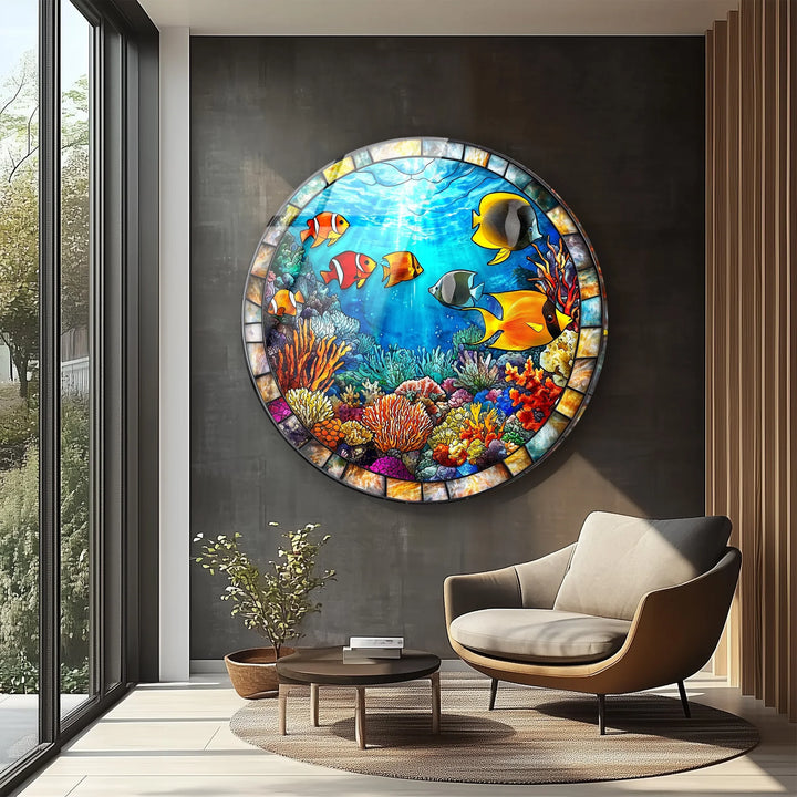 Tropical Reef Round Glass Wall Art - MyPhotoStation