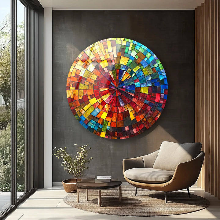 Spectrum Radiance Mosaic Round Glass Wall Art - MyPhotoStation