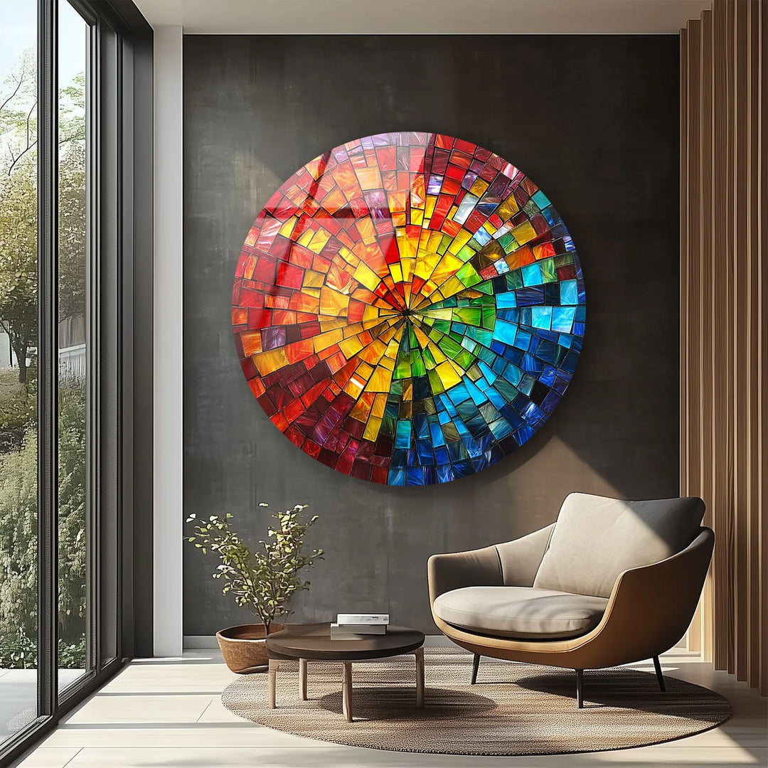 Solar Prism Mosaic Round Glass Wall Art - MyPhotoStation