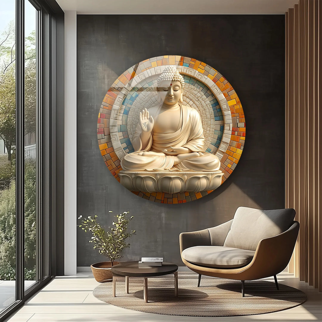 Radiant Buddha Mosaic – Round Glass Wall Art - MyPhotoStation