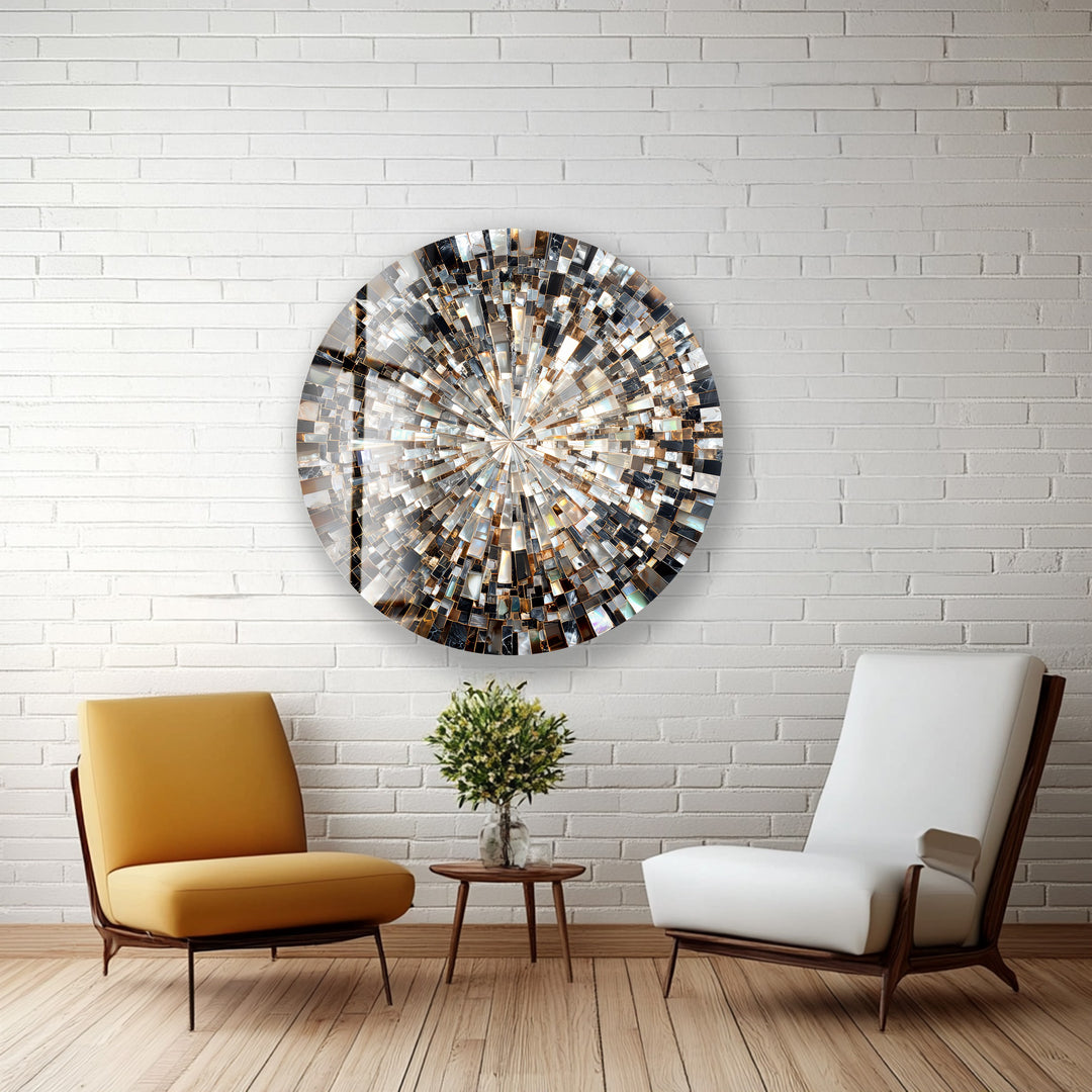 Black and Silver Radiant – Round Glass Wall Art