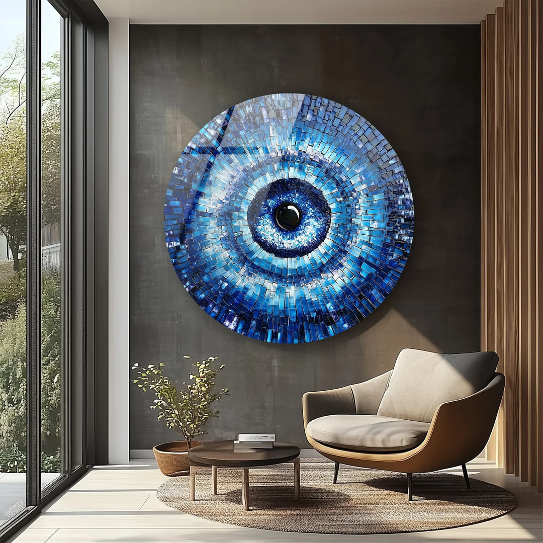 Midnight Radiance Evil Eye – Round Glass Wall Art - MyPhotoStation