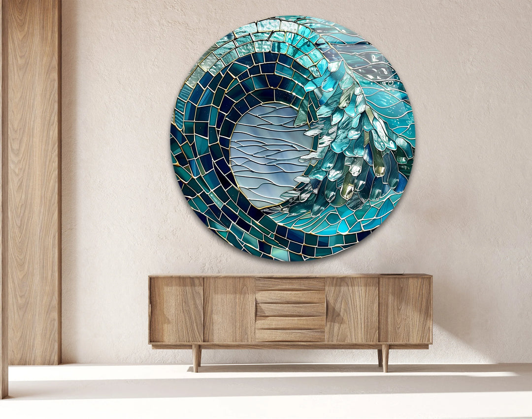Ocean Crest – Turquoise Wave Round Glass Wall Art - MyPhotoStation