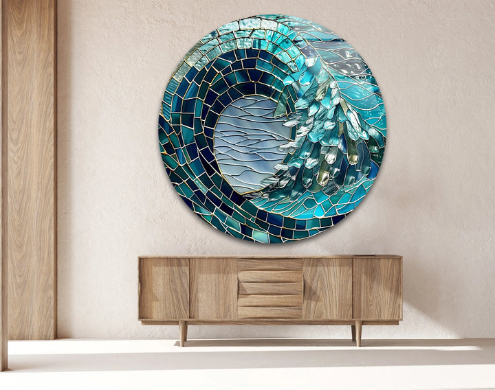 Ocean Crest – Turquoise Wave Round Glass Wall Art - MyPhotoStation