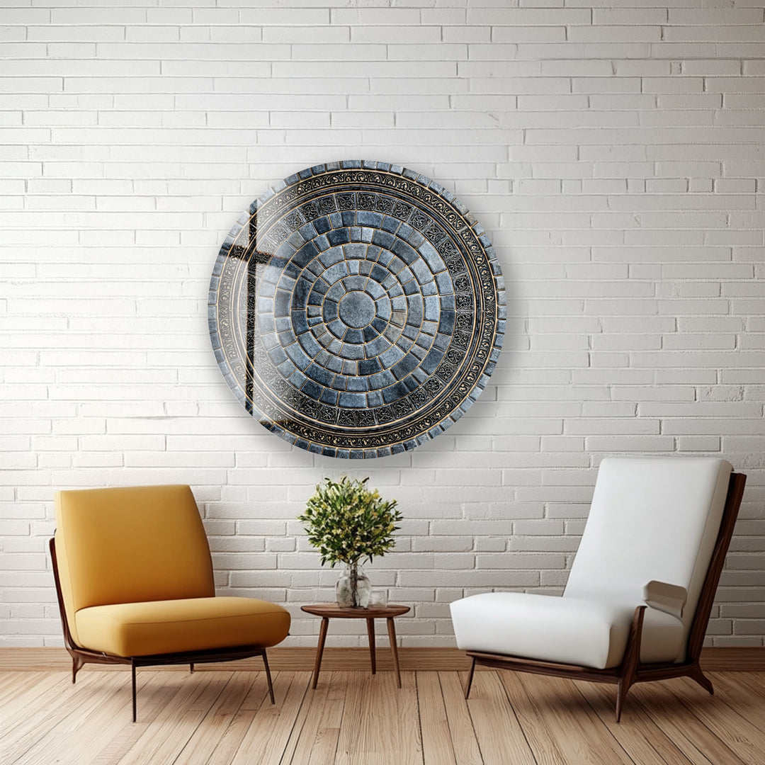 Regal Stone Mandala – Round Glass Wall Art