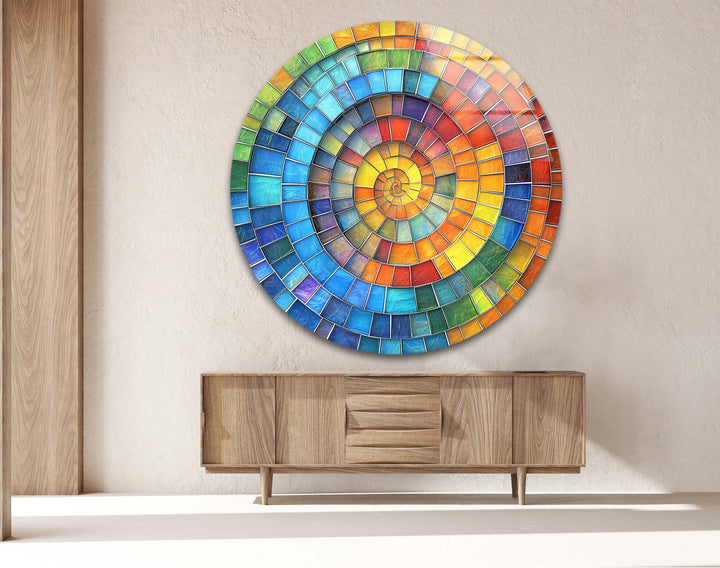 Prismatic Spiral Glow – Round Glass Wall Art - MyPhotoStation