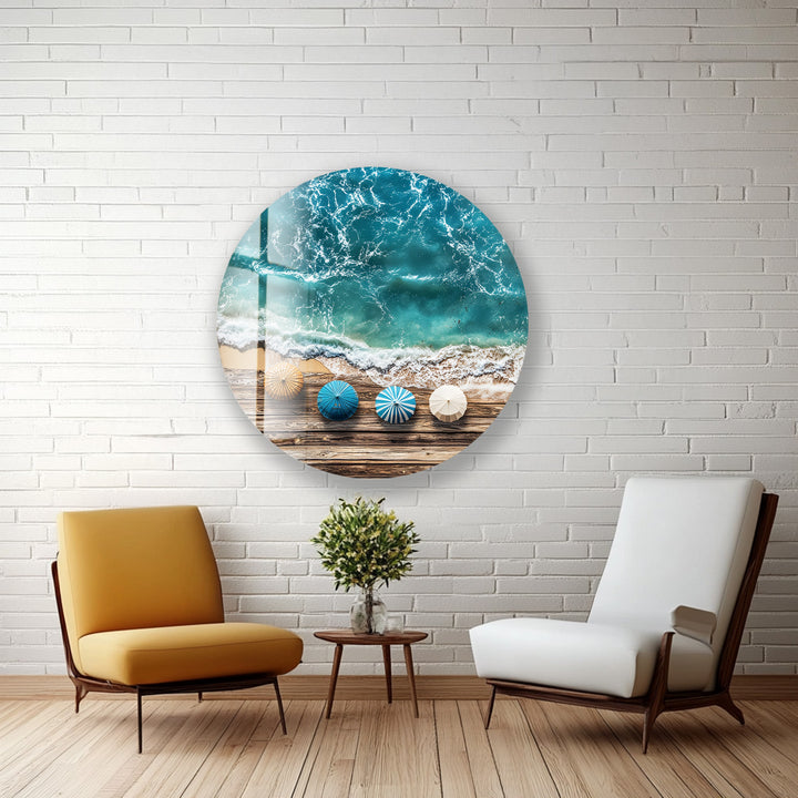 Coastal Bliss Horizon – Round Glass Wall Art