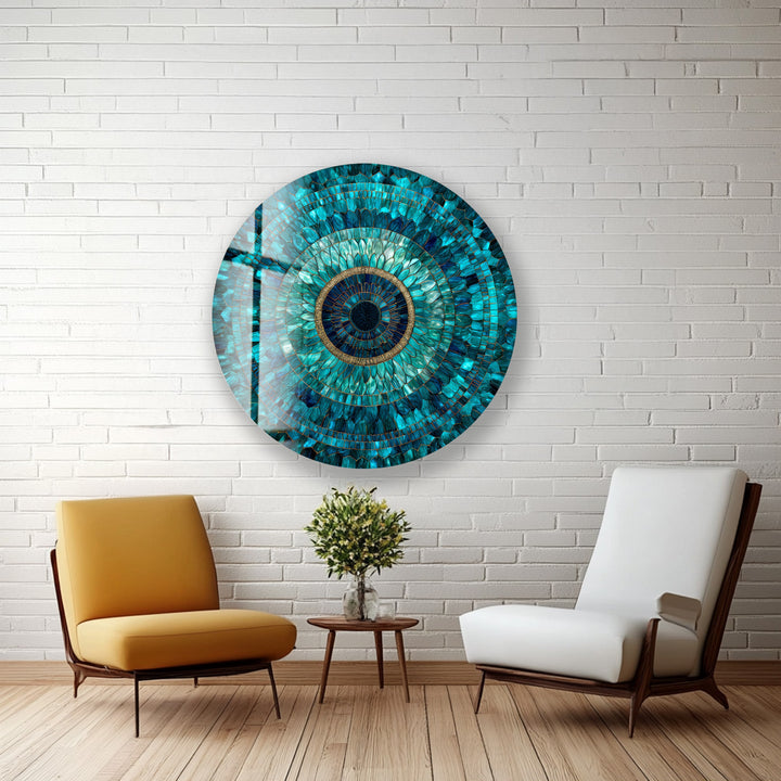 Emerald Mandala Radiance – Round Glass Wall Art