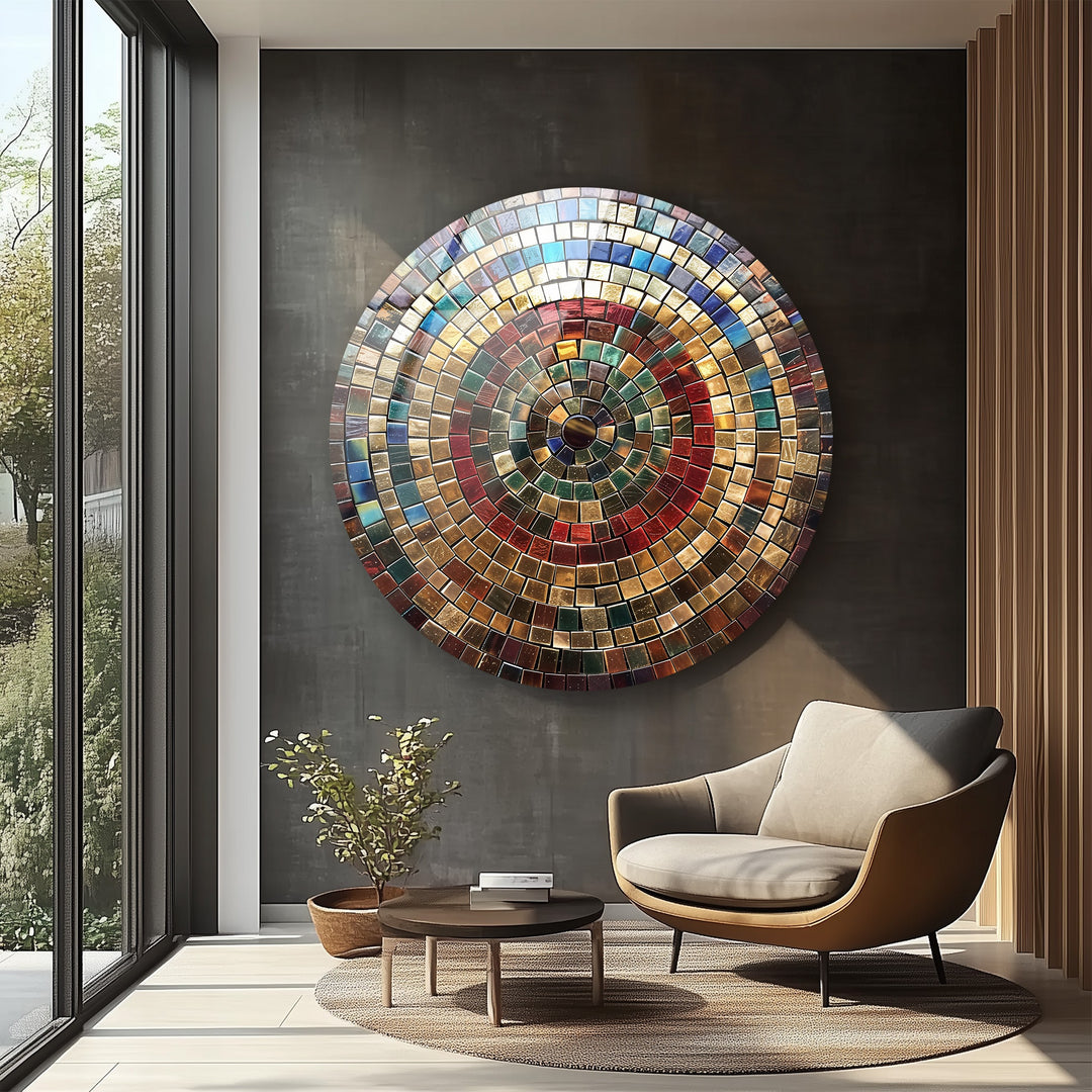 Eternal Spectrum – Multicolor Mosaic Round Glass Wall Art