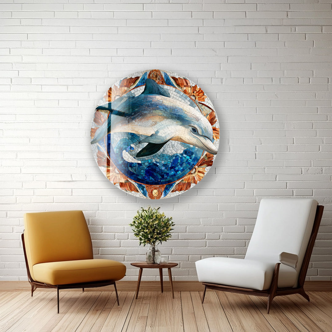 Ocean Spirit Dolphin – Round Glass Wall Art
