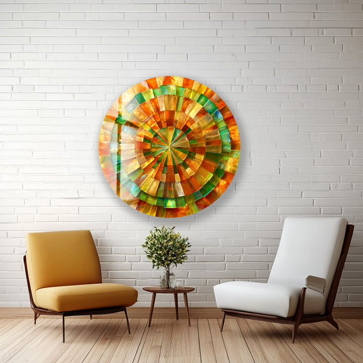 Verdant Sun Spiral – Round Glass Wall Art