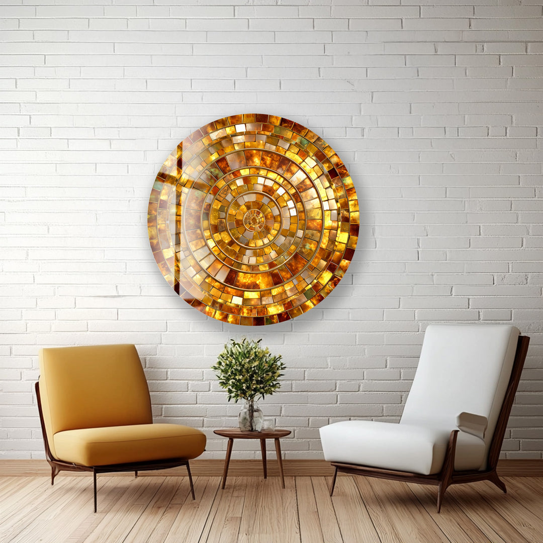 Golden Spiral Radiance – Gold Round Glass Wall Art