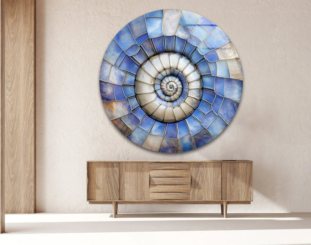 Celestial Shell Spiral – Round Glass Wall Art - MyPhotoStation