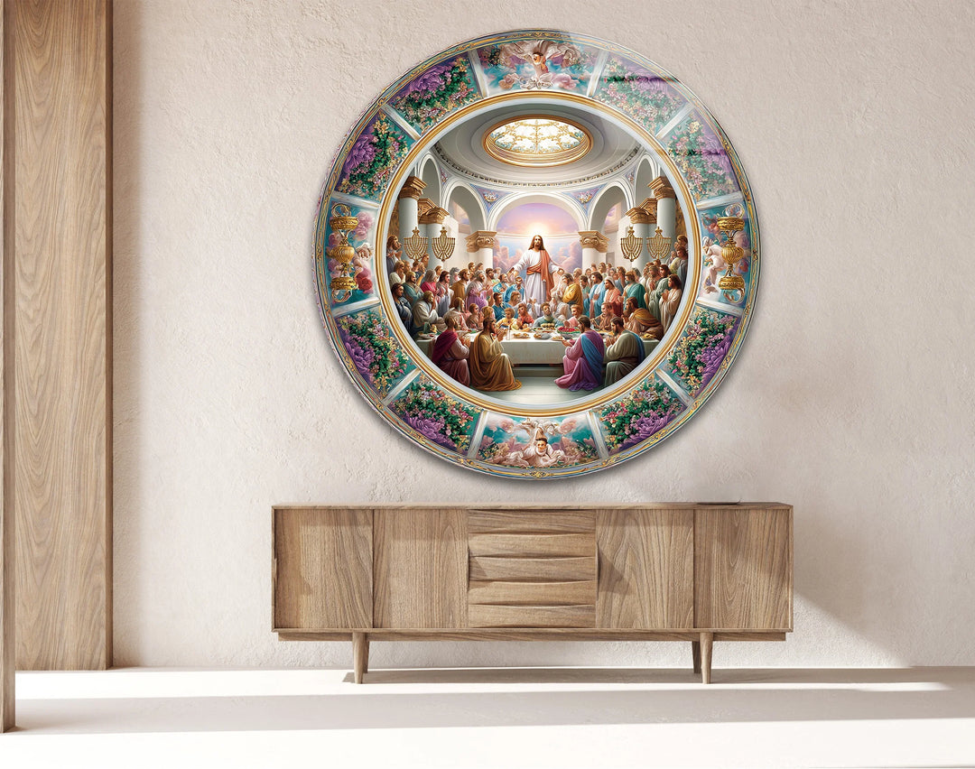 Heavenly Last Supper Scene – Round Glass Wall Art - MyPhotoStation