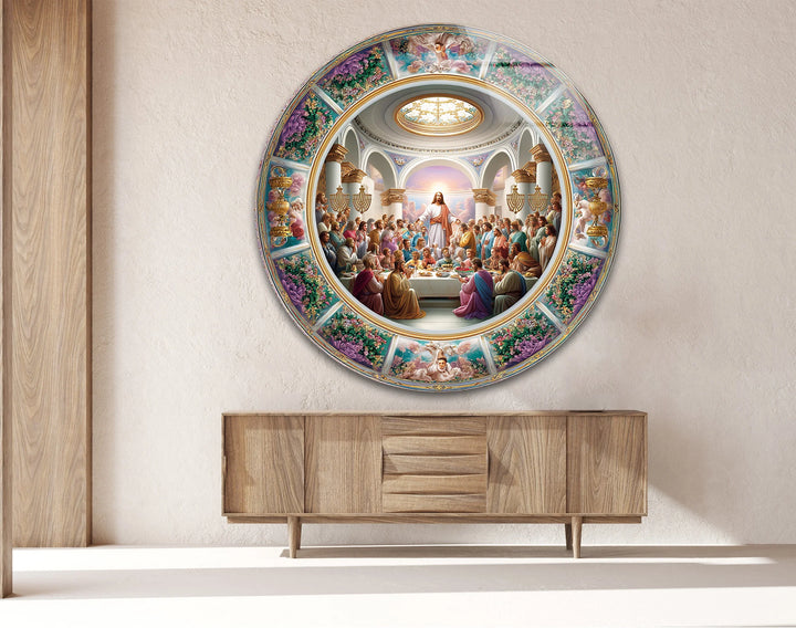 Heavenly Last Supper Scene – Round Glass Wall Art - MyPhotoStation