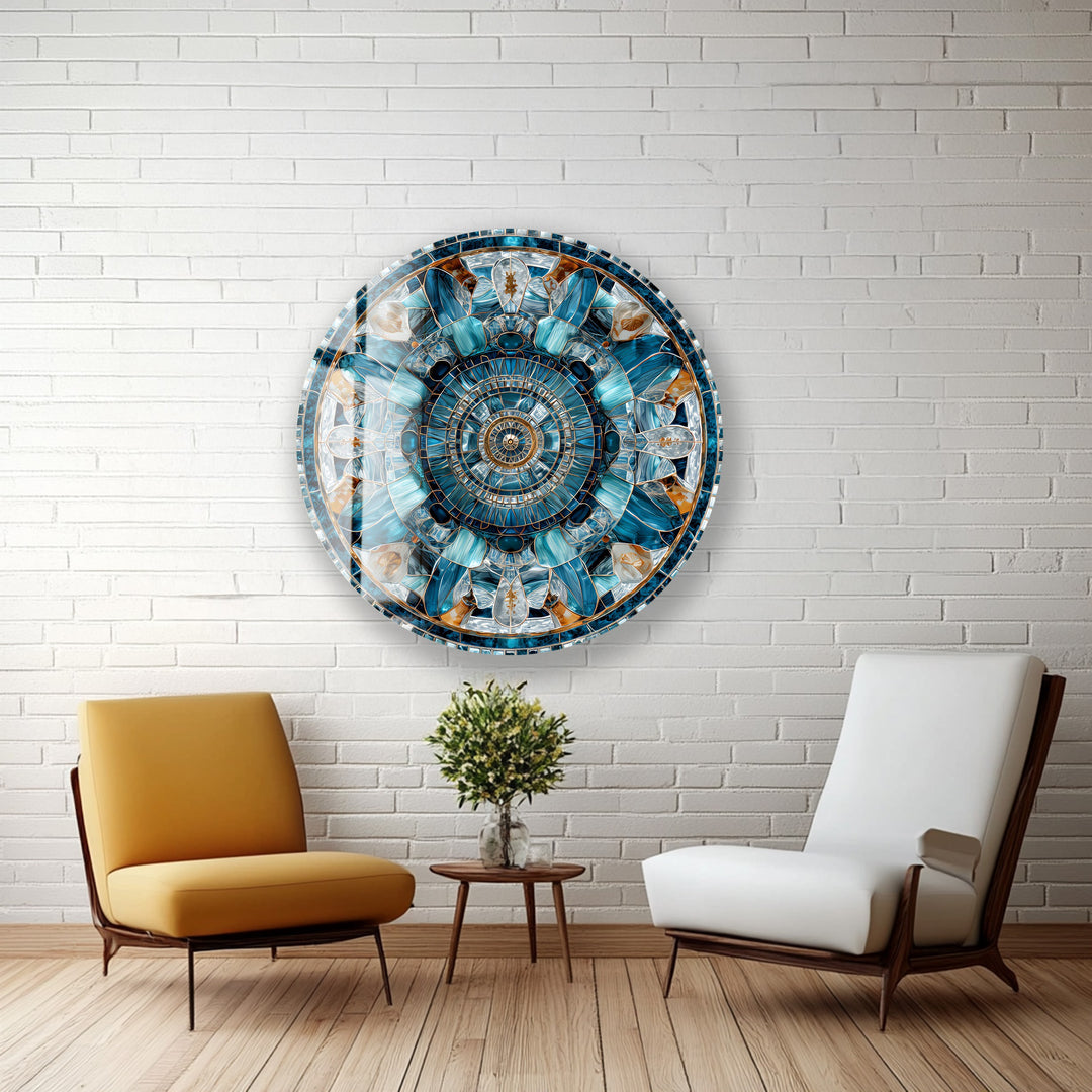 Celestial Compass Bloom – Round Glass Wall Art