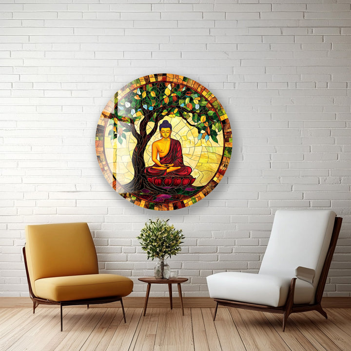 Enlightenment Under the Bodhi Tree – Round Glass Wall Art