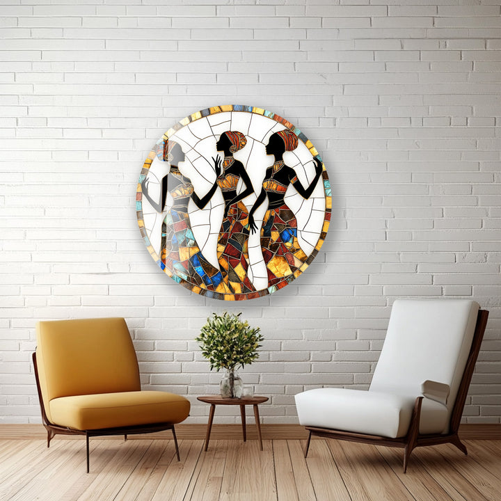 Sisters in Harmony – Round Glass Wall Art