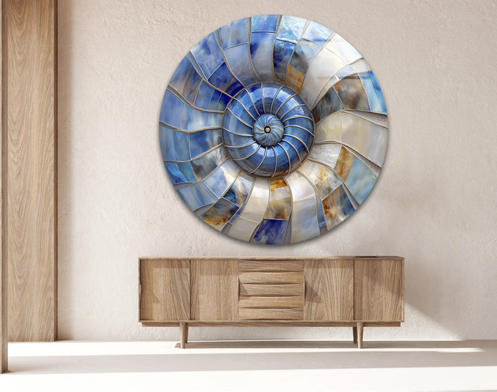 Coastal Nautilus Glow – Round Glass Wall Art - MyPhotoStation