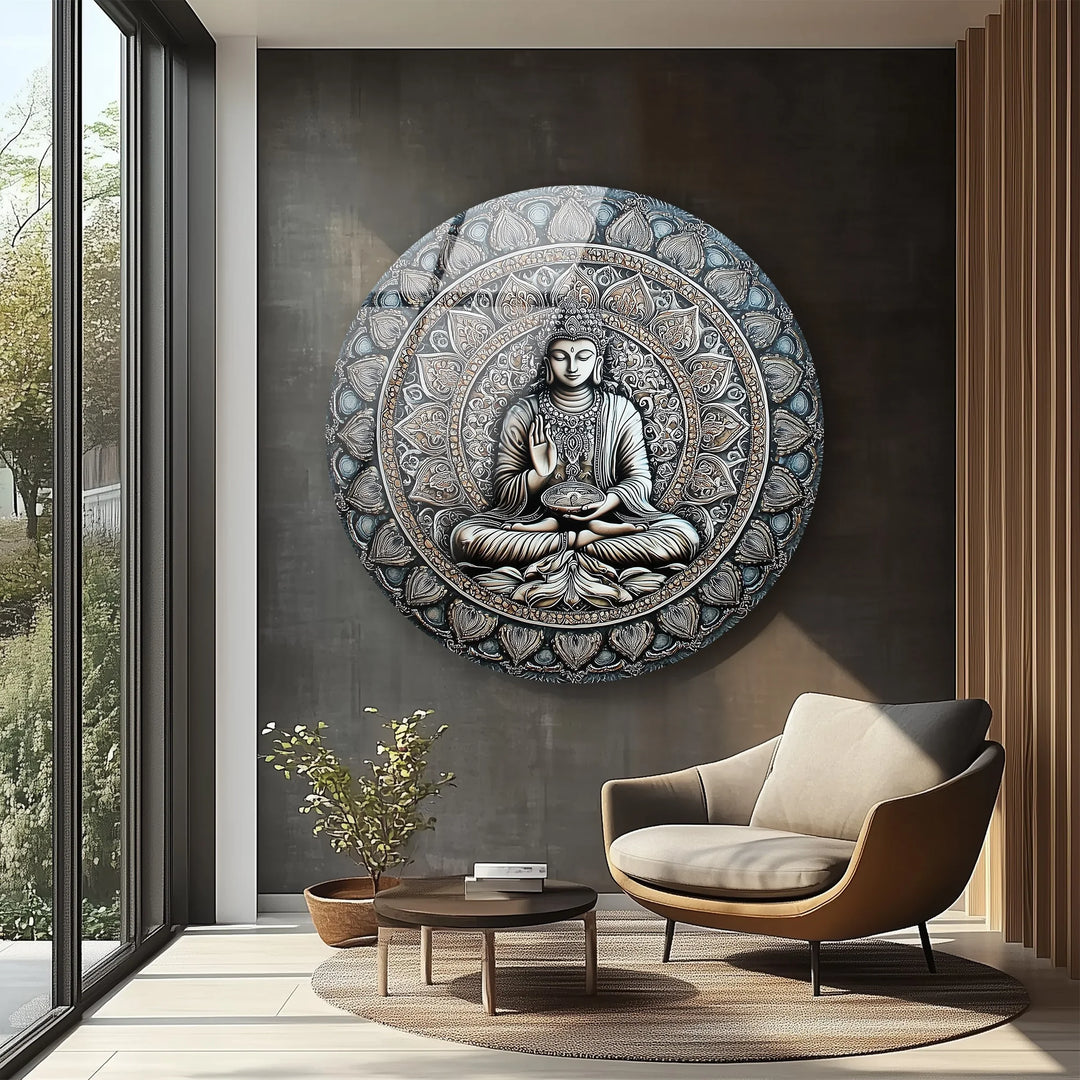 Mandala Buddha Round Glass Wall Art - MyPhotoStation