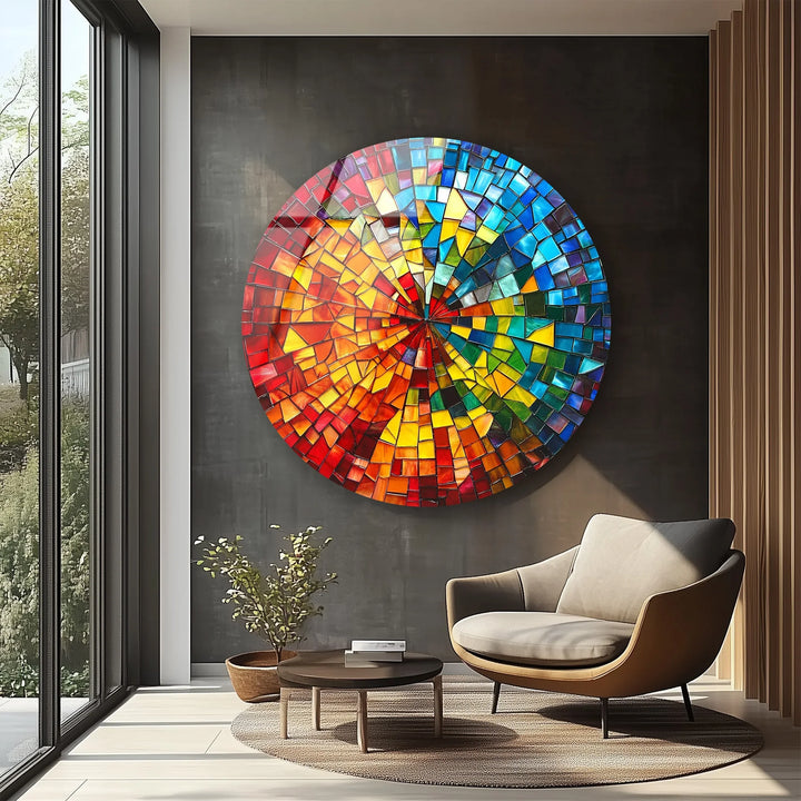 Rainbow Burst Mosaic Round Glass Wall Art - MyPhotoStation