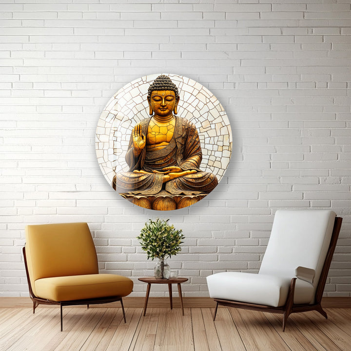 Buddha in Meditation – Round Glass Wall Art