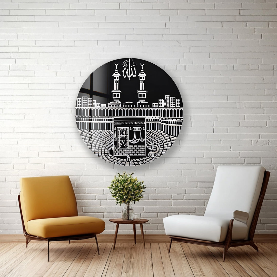 Sacred Kaaba Illustration – Mecca Round Glass Wall Art