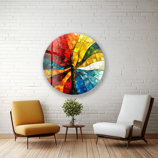Colorful mosaic tree glass wall décor