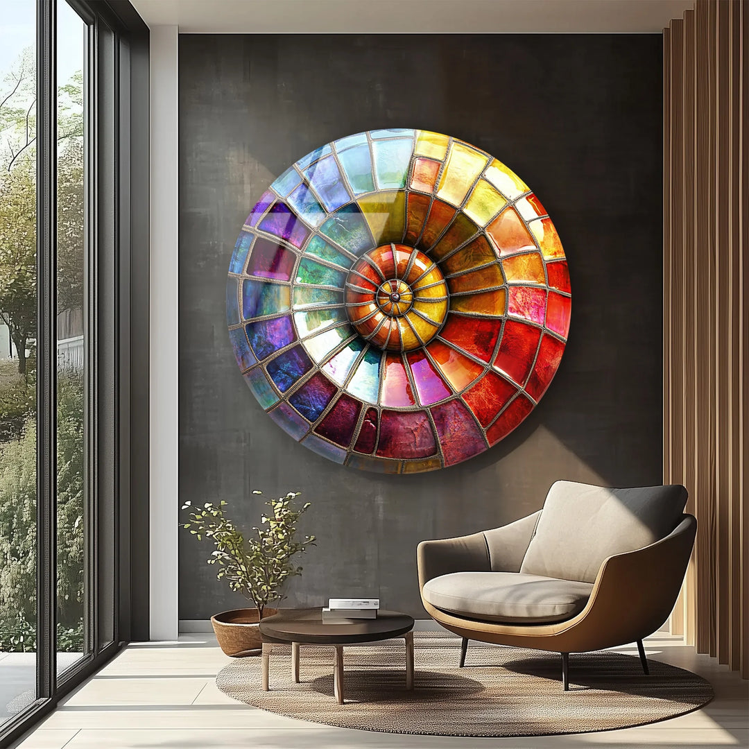 Radiant Rainbow Mosaic Round Glass Wall Art - MyPhotoStation