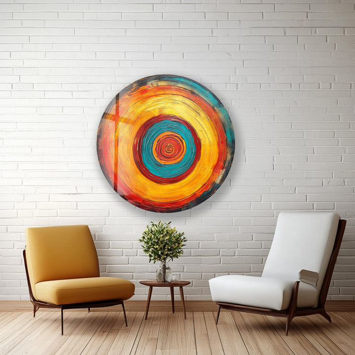 Modern orange and teal glass wall artwork