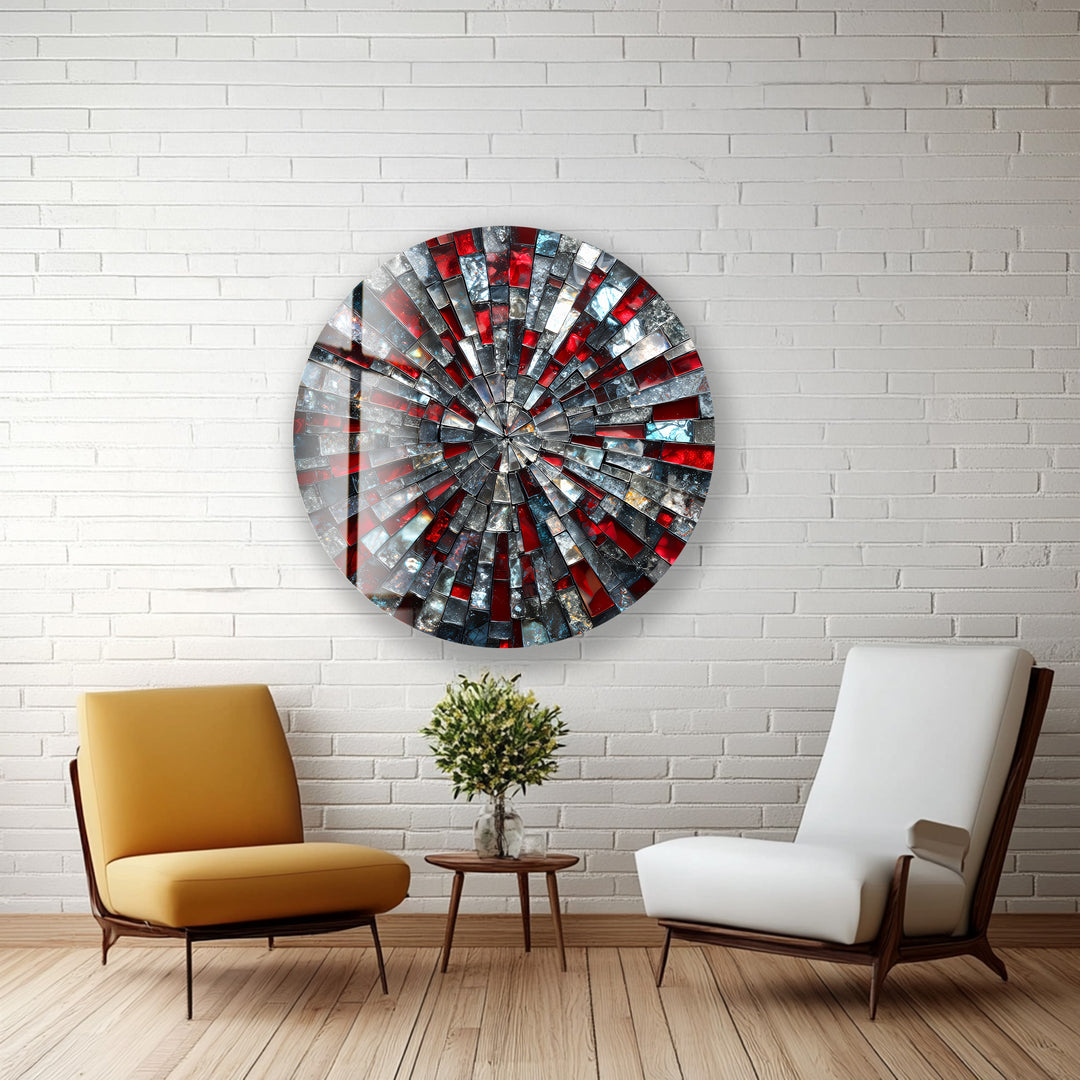 Red and Black – Mosaic Round Glass Wall Art