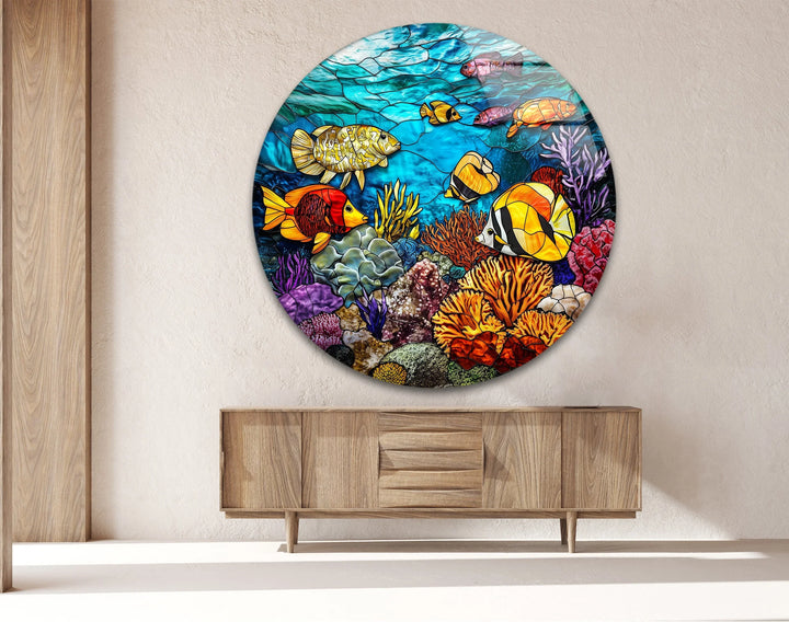 Vibrant Coral Reef Scene – Round Glass Wall Art - MyPhotoStation