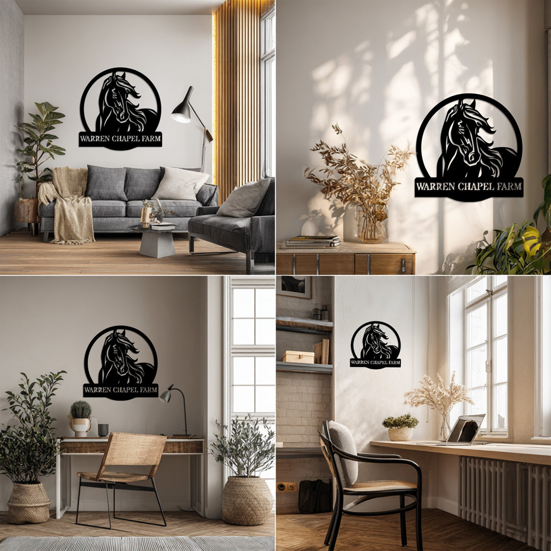 Warren Chapel Farm Metal Wall Art – Custom Horse Farm Name Sign