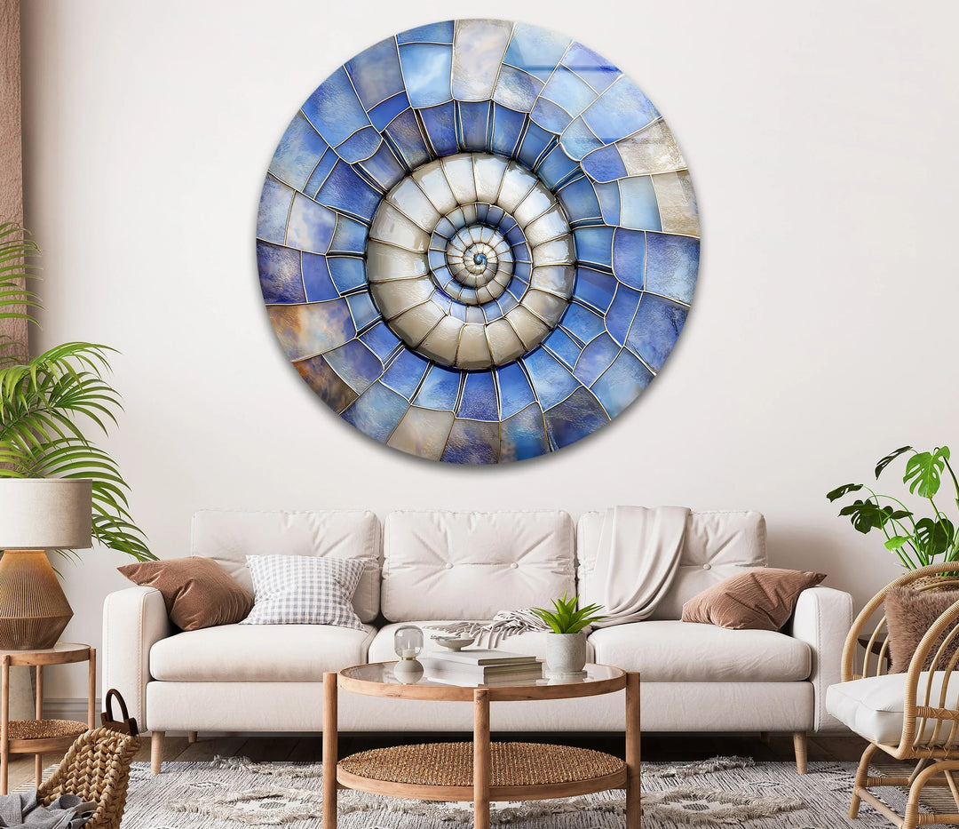 Celestial Shell Spiral – Round Glass Wall Art - MyPhotoStation