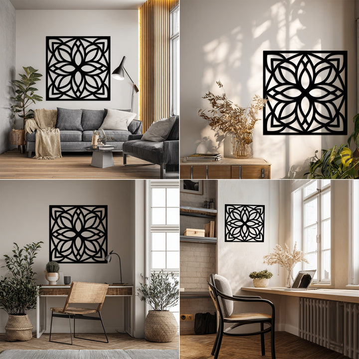 Abstract geometric floral metal art