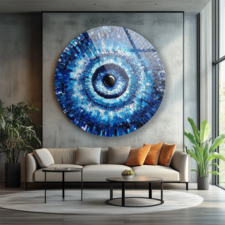 Midnight Radiance Evil Eye – Round Glass Wall Art - MyPhotoStation