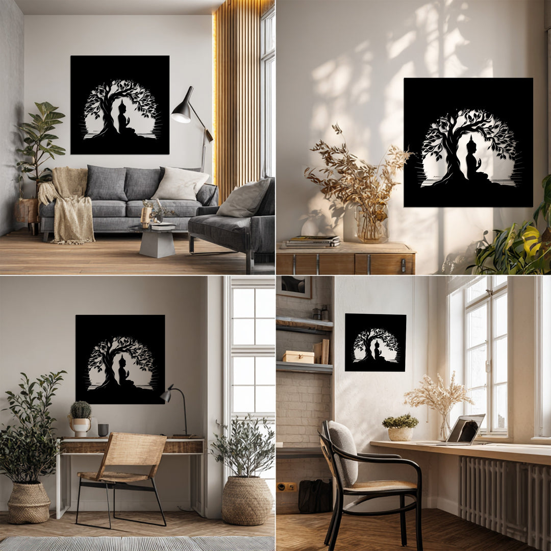 Buddha Under Bodhi Tree – Enlightenment Meditation Metal Wall Art