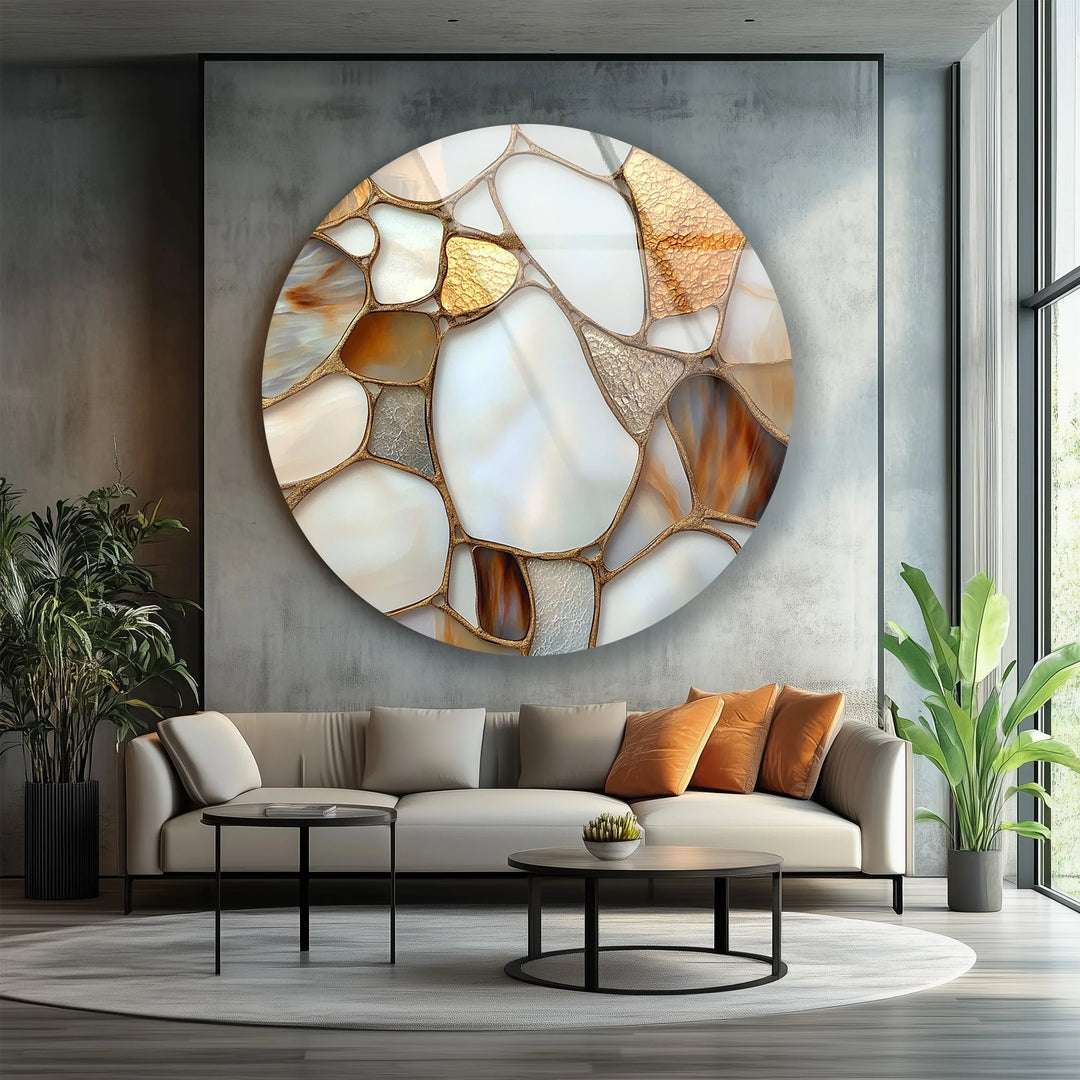 Golden Earth Tones Mosaic Round Glass Wall Art - MyPhotoStation