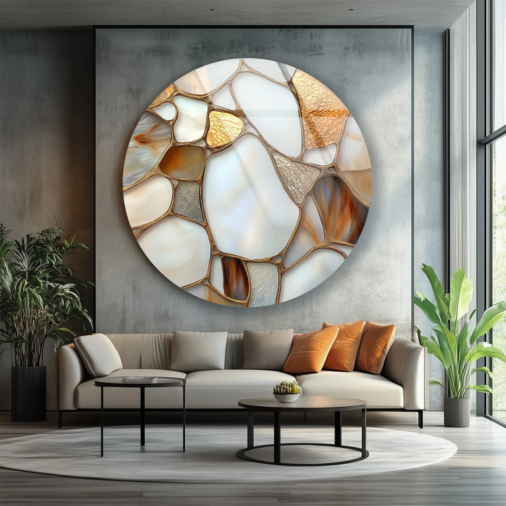 Golden Earth Tones Mosaic Round Glass Wall Art - MyPhotoStation