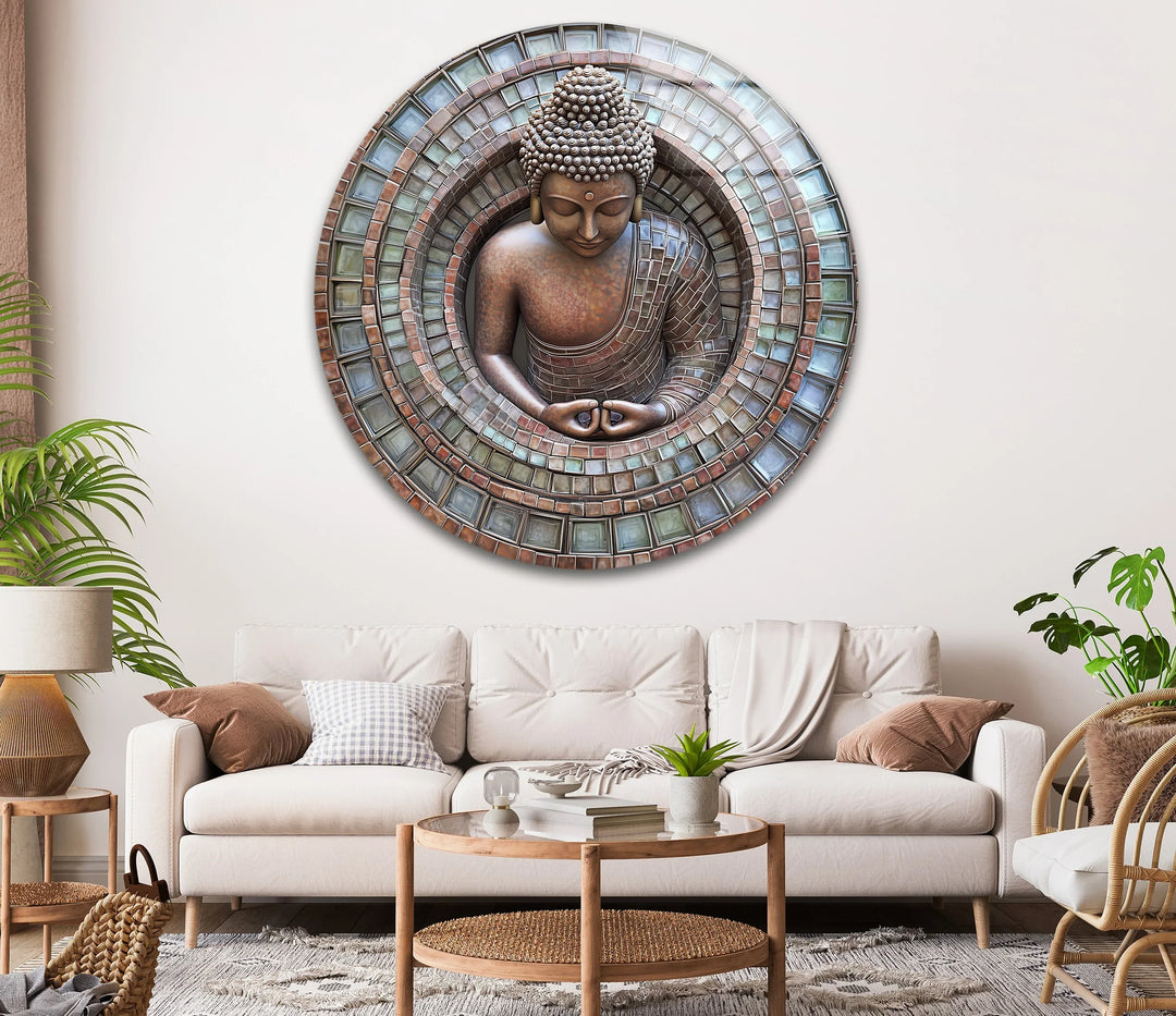 Buddha Mosaic – Round Glass Wall Art - MyPhotoStation