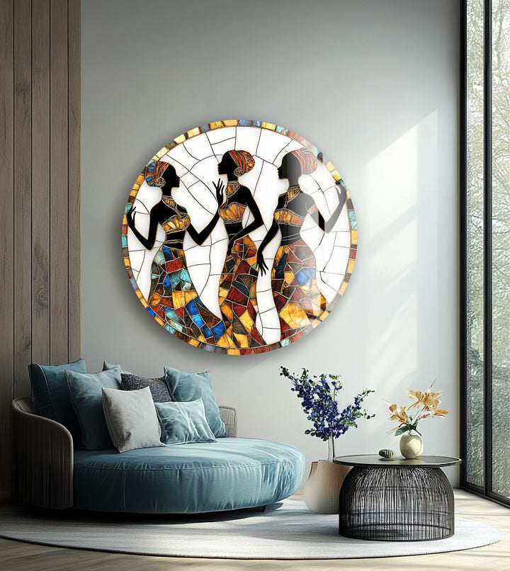 Sisters in Harmony – Round Glass Wall Art